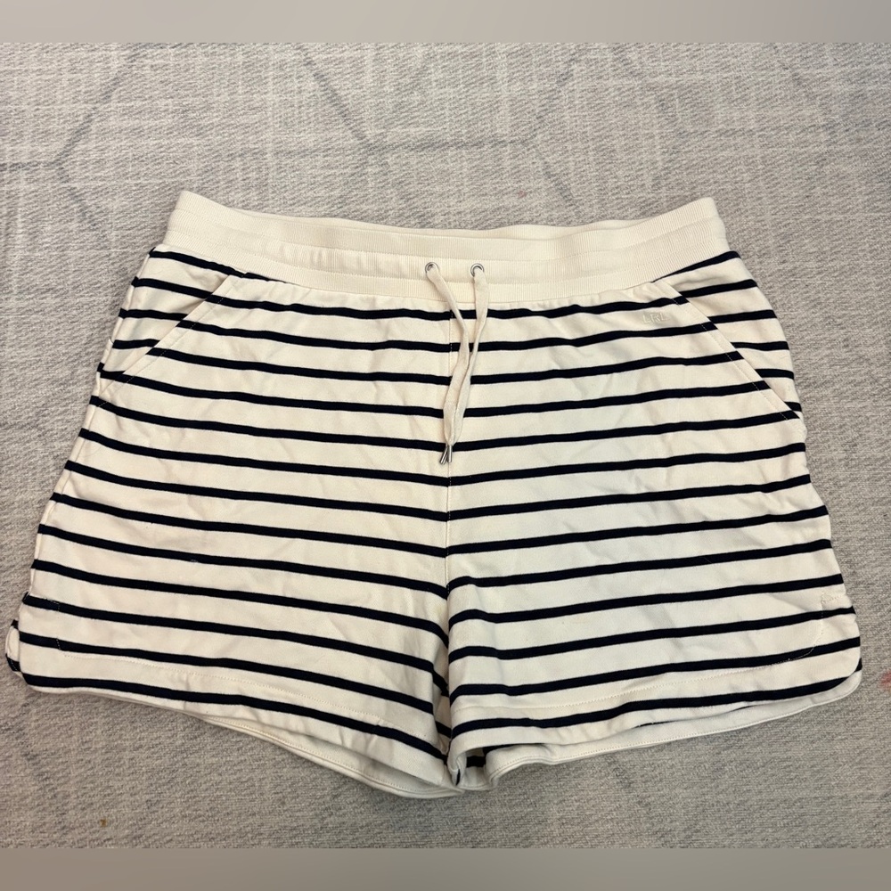 Ralph Lauren Navy and Cream Striped Athletic Shorts